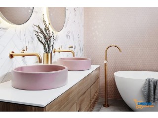 Phòng tắm ngọt ngào khó cưỡng với gam màu hồng